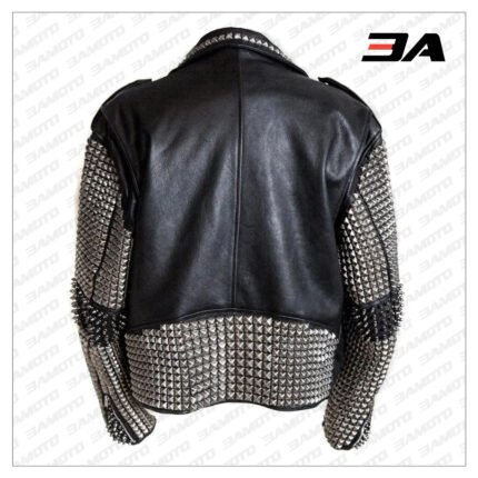 Handmade Mens Black Fashion Punk Style Studded Leather Jacket Biker Jacket