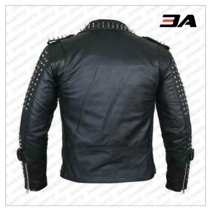 Handmade Mens Black Fashion Punk Style Studded Leather Jacket