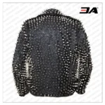 Men Silver Studded Custom Patches Long Spike Brando Belted Rocker Jacket