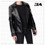 Handmade Men's Black Fashion Studded Punk Style Leather Jacket