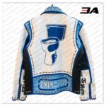 Handmade Mens Fashion Studded Punk Style blue and white Leather Jacket