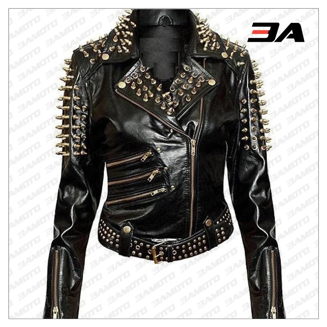 Handmade Womens Plain Black Fashion Studded Punk Style Jacket