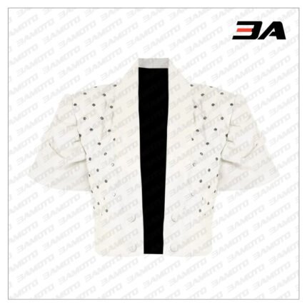 vCropped Quilted White Leather Jacket