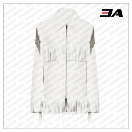 Fringed Leather Coat In White