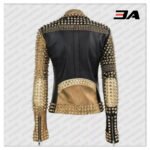 Handmade Womens Fashion Golden Studded Punk Style Leather Jacket