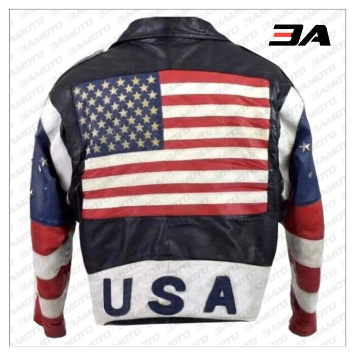 Vintage 80s USA Flag Brando Stars Studded Bomber Leather Jacket