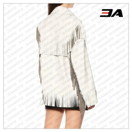 Fringed Leather Coat In White