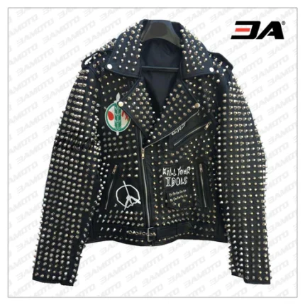 Handmade Mens Black Fashion Studded Punk Style Leather Jacket