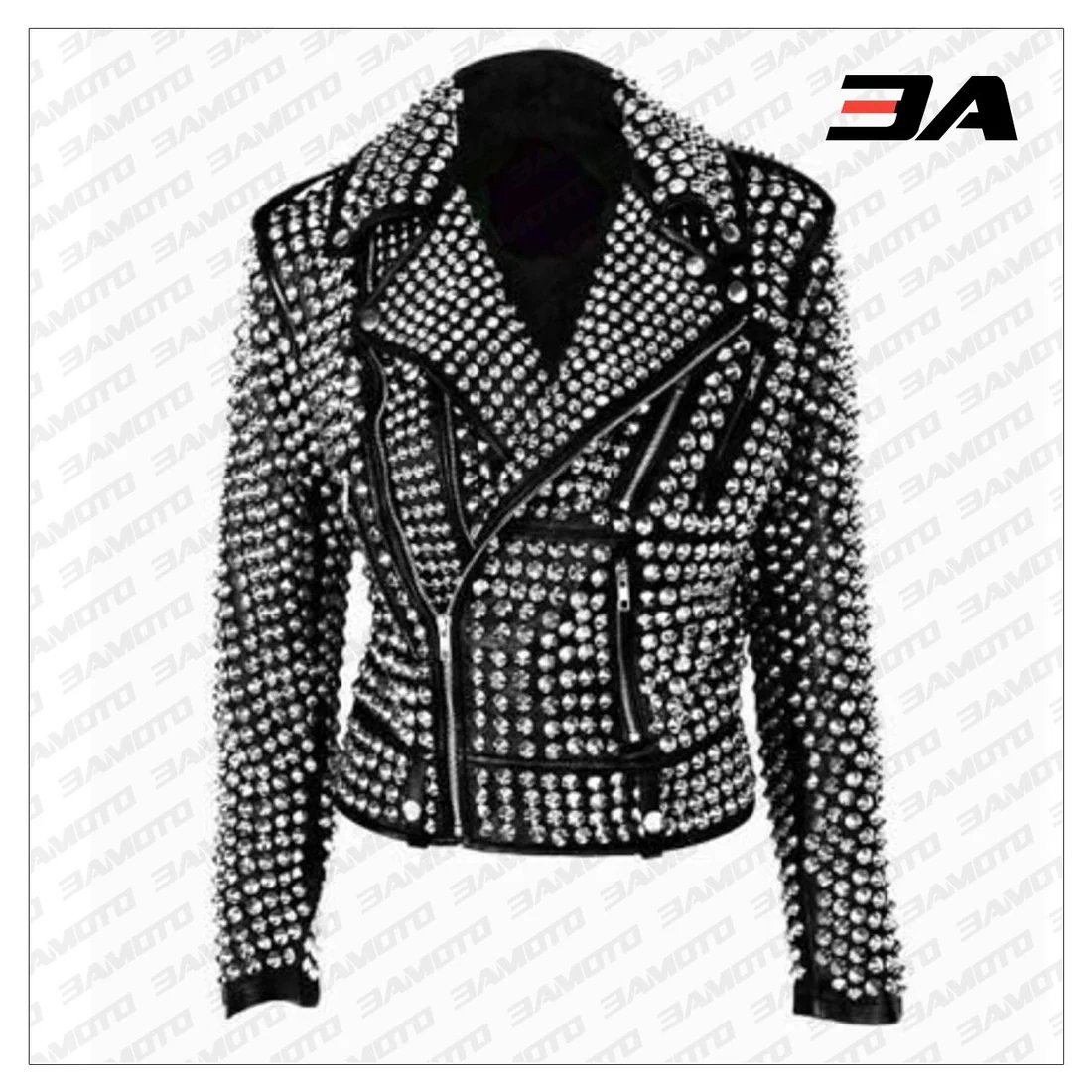 Handmade Women Black Fashion Studded Punk Style Leather Jacket