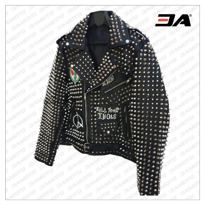 Handmade Mens Black Fashion Studded Punk Style Leather Jacket