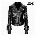 Exquisite CraftsmansHandmade Women Black Punk Silver Spiked Studded Leather Biker Jacket