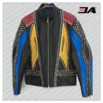 Handmade Multi Color Biker Jackets Real Leather Studded Jackets For Men