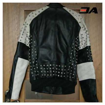 New Handmade Men's Black and white Fashion Studded Punk Style Stylish Jacket