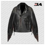 Studded Leather Biker Jacket with Fringe