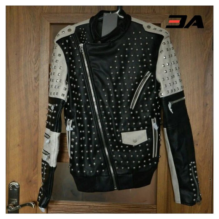 New Handmade Men's Black and white Fashion Studded Punk Style Stylish Jacket