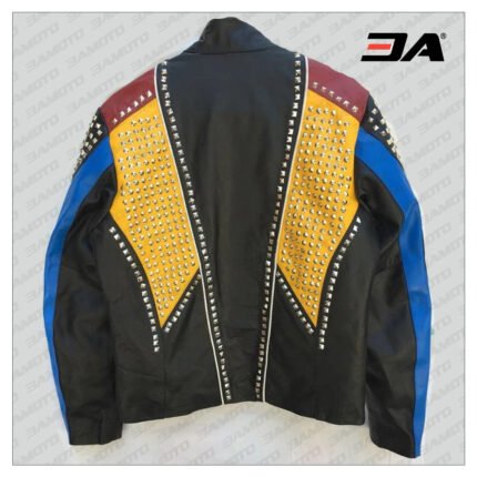 Handmade Multi Color Biker Jackets Real Leather Studded Jackets For Men