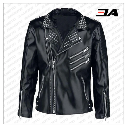 Men Black Studded Leather jacket