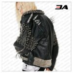 New Handmade Women's Black Fashion Studded Punk Style Leather Stylish Jacket