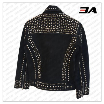 Handmade Mens Black Fashion Studded Punk Style Suede Jacket