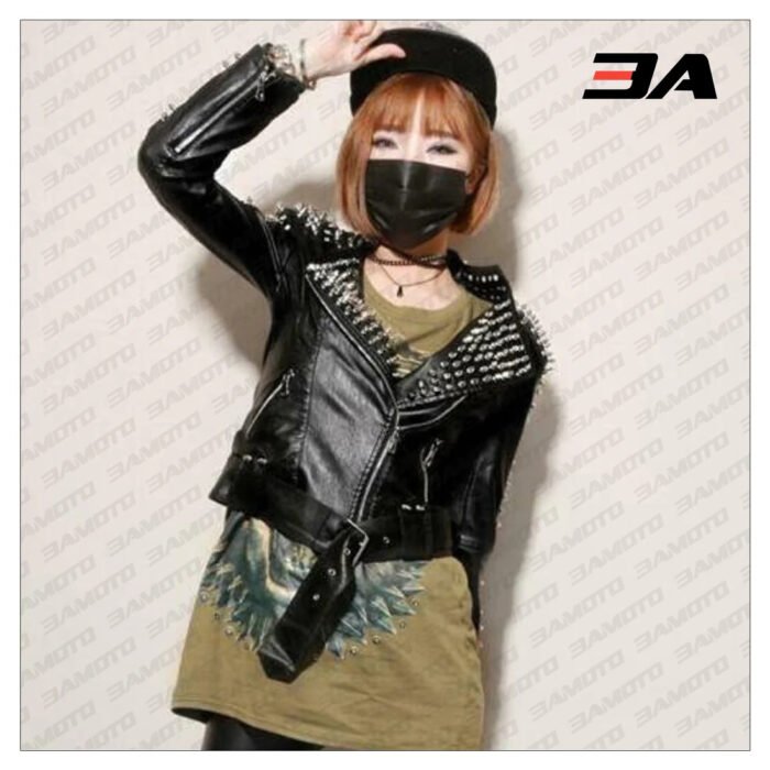 Handmade Women's Black Fashion Studded Punk Style Leather Jacket