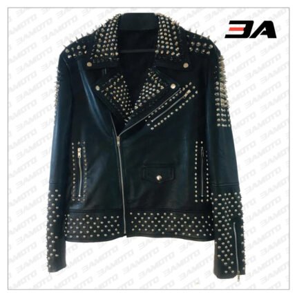 Handmade Men's Black Leather Studded Punk Style jacket