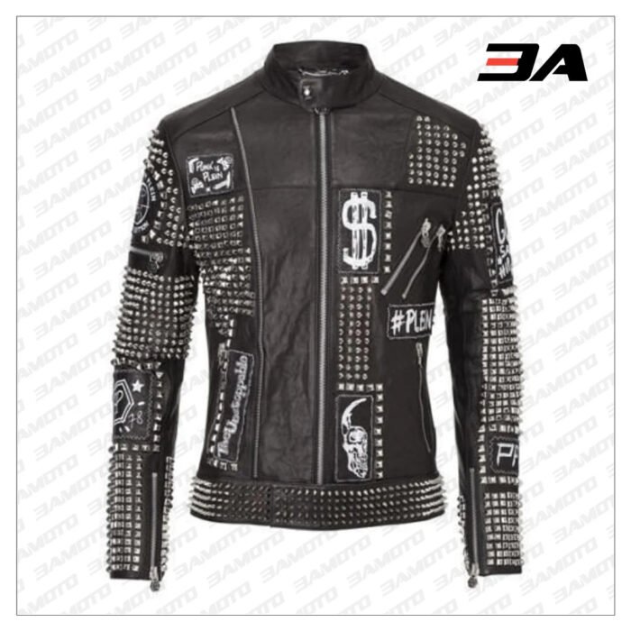 Handmade Mens Black Fashion Studded Punk Style Leather Jacket