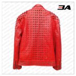 Red Vintage Studded Punk Leather Biker Jacket