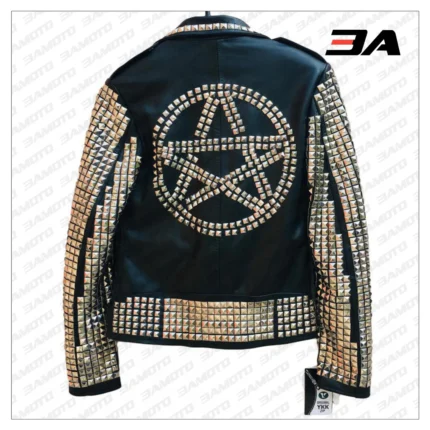 Handmade Black Leather Studded Punk Style Jacket For Women