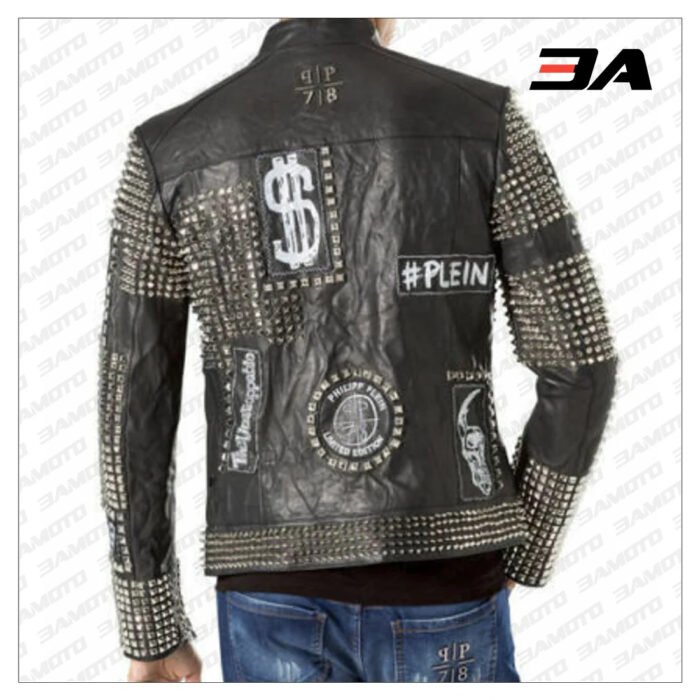 Handmade Mens Black Fashion Studded Punk Style Leather Jacket