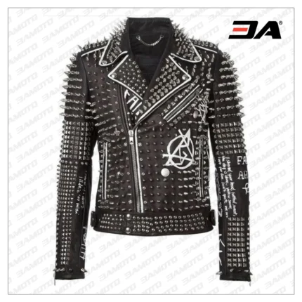 Handmade Mens Black Fashion Studded Punk Style Leather Jacket