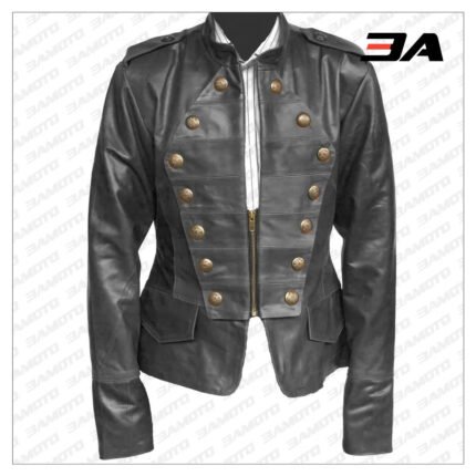 Handmade Black Military Style Leather Jacket