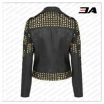 Handcrafted Golden Half Studded Black Leather Jacket