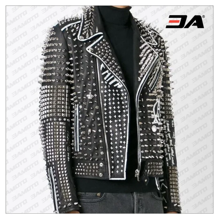 Handmade Mens Black Fashion Studded Punk Style Leather Jacket